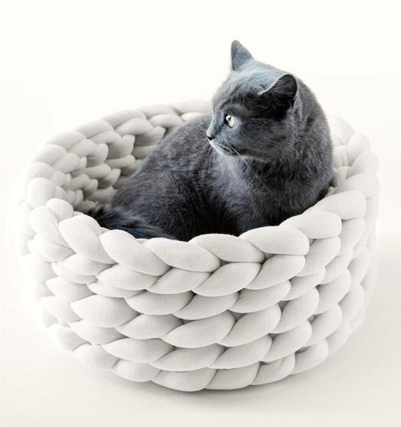 Cute Chunky Knit Cat Bed Woven Cat Bed Cotton Knitted Cat Etsy