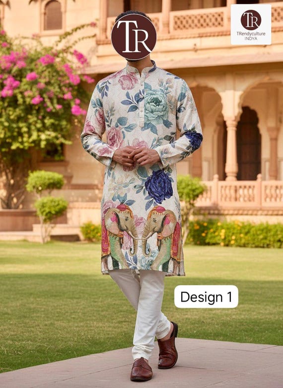 Embroidered Printed Men’s Kurta Pyjama Set: Festive Wear | M–XXL Sizes | 8 Trendy Prints