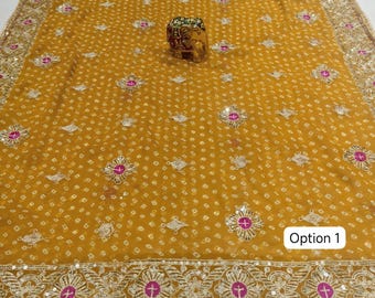 Vintage Georgette Dupatta: Traditional Gamthi Print, Mirror Work