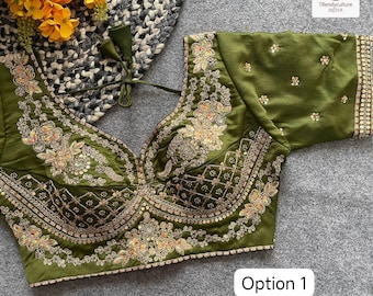 Zijden sari-blouse in Sabyasachi-stijl: geborduurde kleding voor bruiloften