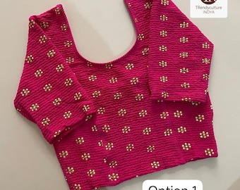 Stretch Foil Saree Blouse: Ready to Wear Crop Top, Party Wedding Wear