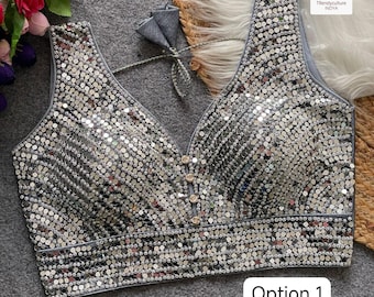 Mirror & Stone Work Saree Blouse: Heavy Phantom Silk, Navratri Partywear