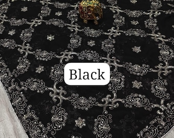 Vintage Dola silk Fabric Dupatta: Silver Jari & Sequence Border, Traditional Wedding Wear