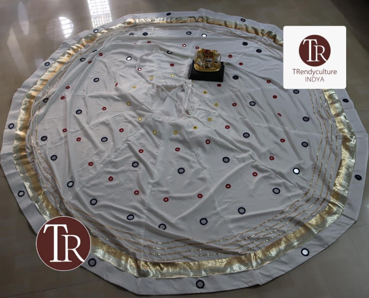 Indian Navratri Skirt Rayon Cotton Ghagra with Mirror Work & Lampi Lace