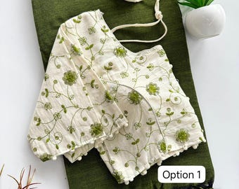Handloom Khadi Cotton Saree | Heavy Embroidered Aura Cotton Blouse | Traditional Ethnic Wear