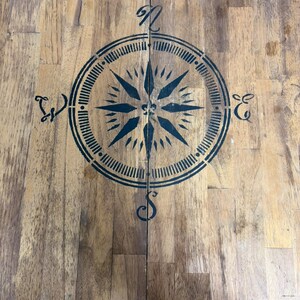 Hand painted wooden folding table Nautical Compass Stencil