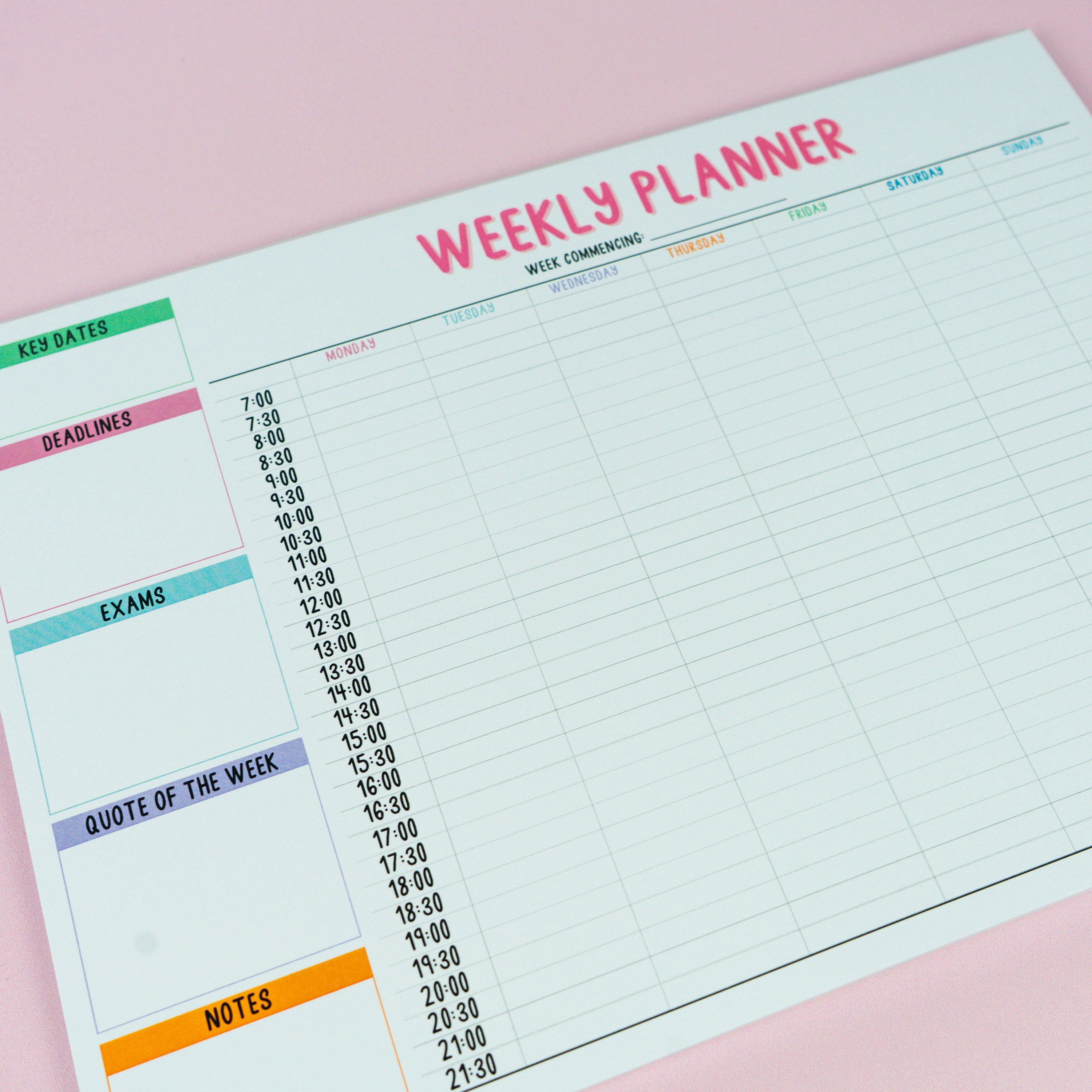 Weekly Planner Pad - A4, Colourful, Weekly Organisation, Notepad - Gift ...