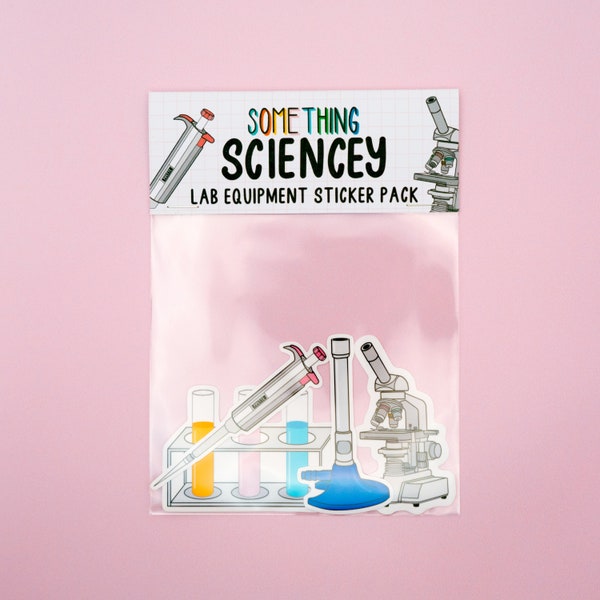 Lab Equipment Sticker Pack - Bunsen Burner, Pipette, Test Tube Rack, Microscope - Waterproof, Gloss Stickers, Microbiology, Chemistry, Study