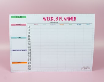 Weekly Planner Pad - A4, Colourful, Weekly Organisation, Notepad - Gift for Scientist, Gift for Student, Student Notepad, Tear-Off Pad