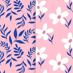Set of 2 Daisies & Leaves, Seamless Pattern, Digital Pattern, Repeat Pattern, Commercial Use, Fabric Design, Surface Pattern