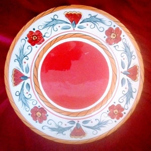 Hand Painted Red Flower Plate With Orange Ribbon by Table Tops Gallery Italiano
