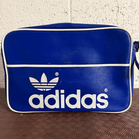 Adidas Bag. Vintage 1970's. Finished in Blue Vinyl With White