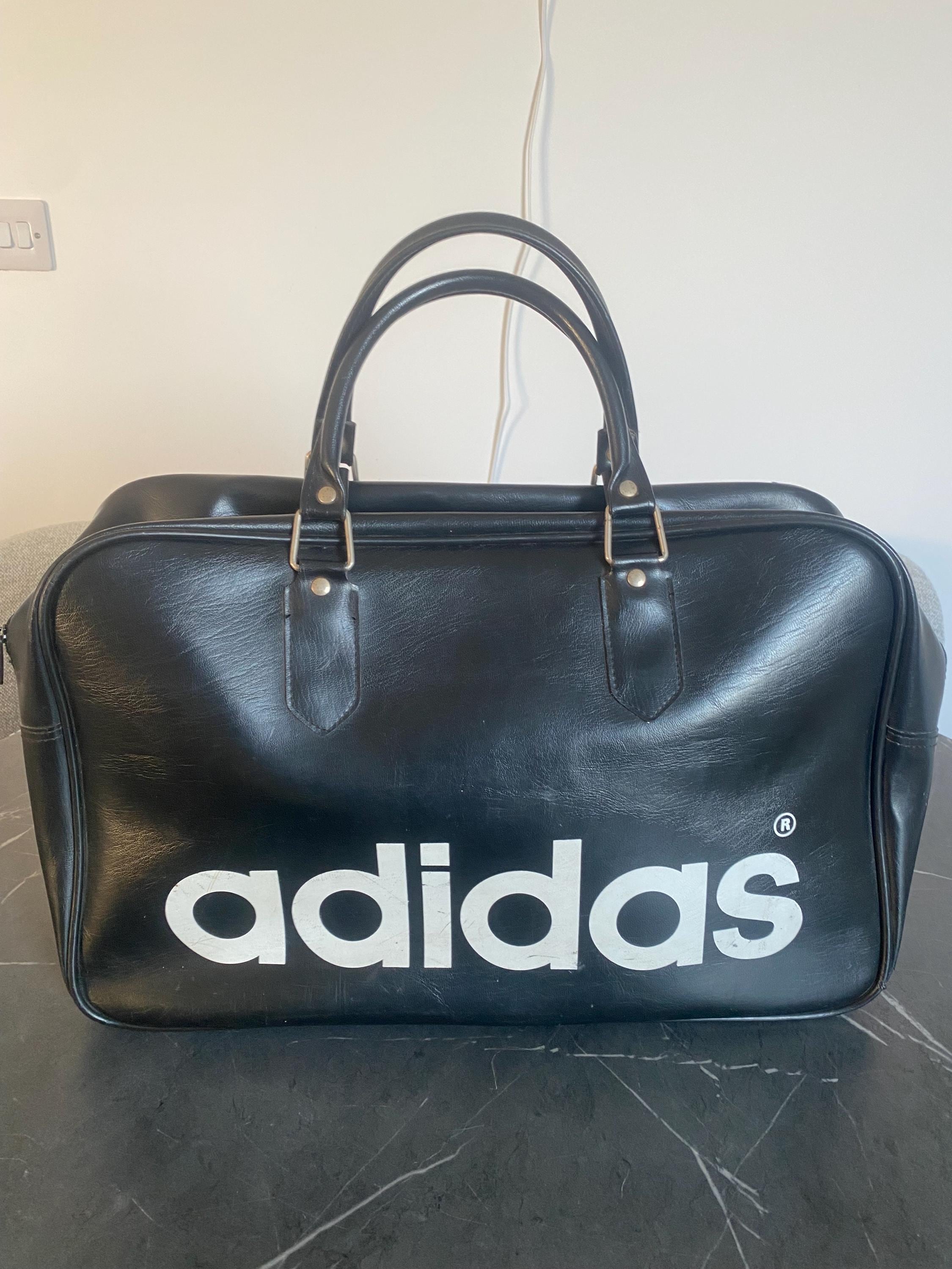 Vintage Large Adidas Bag , Finished in Black With White Logo Vintage Large Adidas Bag , Finished in Black With White Logo