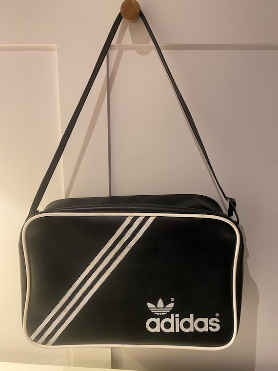 Adidas Bag, Vintage 1970's. Finished in Black Vinyl With White