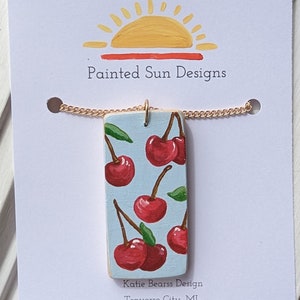 Hand Painted Wood Necklace &quot;Cherries&quot;