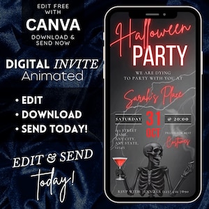 Digital halloween party invitation, halloween party invitation digital adult, digital download, canva template, digital invitation