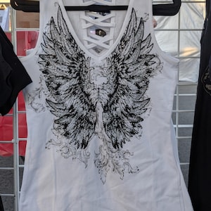 White tank top with rhinestone wings