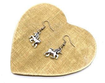 Unicorn earrings, magical earrings, Unicorn Dangles, delicate unicorns, Silver unicorn earrings, silver fantasy earrings, unicorn lover gift