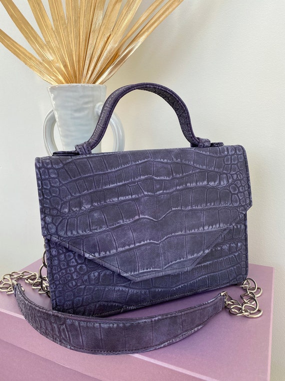 Dark Blue Croc Embossed Leather Handbags