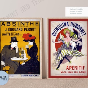 Vintage Werbeplakate für alkoholische Getränke, Zweierset, JPEG Digitale Dateien, Vintage Getränkeposter, Kunstdrucke, druckbare Wandkunst.