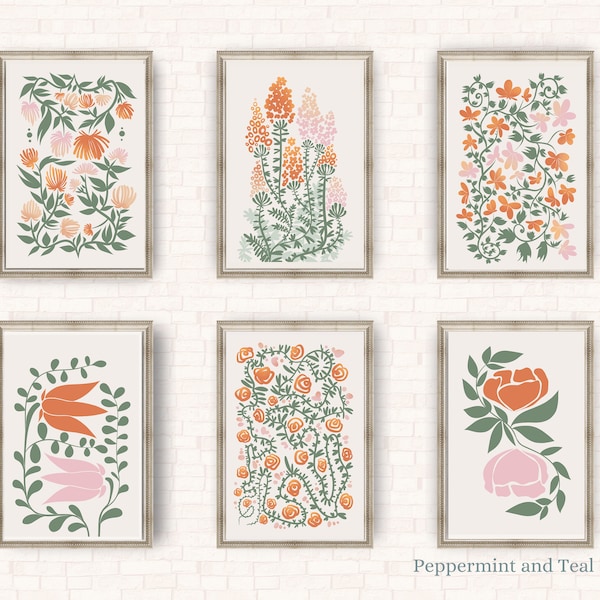 Floral Wall Art Bundle, Set of 6, Garden Gallery Wall Art, Flowers Printable Art, Boho Flower Art, Flower Poster , Flower Prints