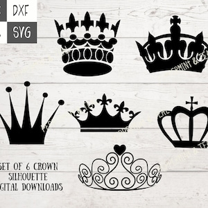 Set of 6 Crown Silhouette Digital Downloads: SVG, PNG (Transparent) EPS. Digital download files for cutting Cricut/Silhouette.
