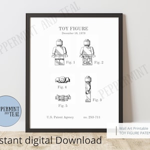 Mini Toy Figure Patent Wall Art, Instant Digital Downloadable File Available in 10 Sizes for Kids Room, Study, Workspace.