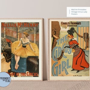Circus Girl, Circus Advertising Posters, Art Set of Two Prints, JPEG Digital Files, Vintage Circus Prints, Art Prints, Printable Wall Art.