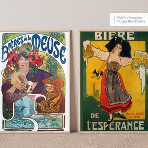 Vintage Beer Werbeplakate, Kunst-Set mit zwei Drucken, JPEG Digitale Dateien, Vintage Beer Posters, Kunstdrucke, druckbare Wandkunst.