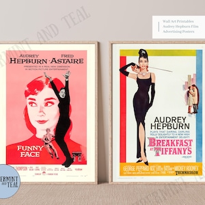 Vintage Audrey Hepburn Filmposter, Art Set mit zwei Drucken, JPEG Digitale Dateien, Vintage Filmposter, Kunstdrucke, druckbare Wandkunst.