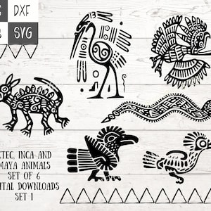 Inca, Maya and Aztec Set of Animals: SVG, PNG (Transparent) EPS. Digital download files for cutting Cricut/Silhouette.