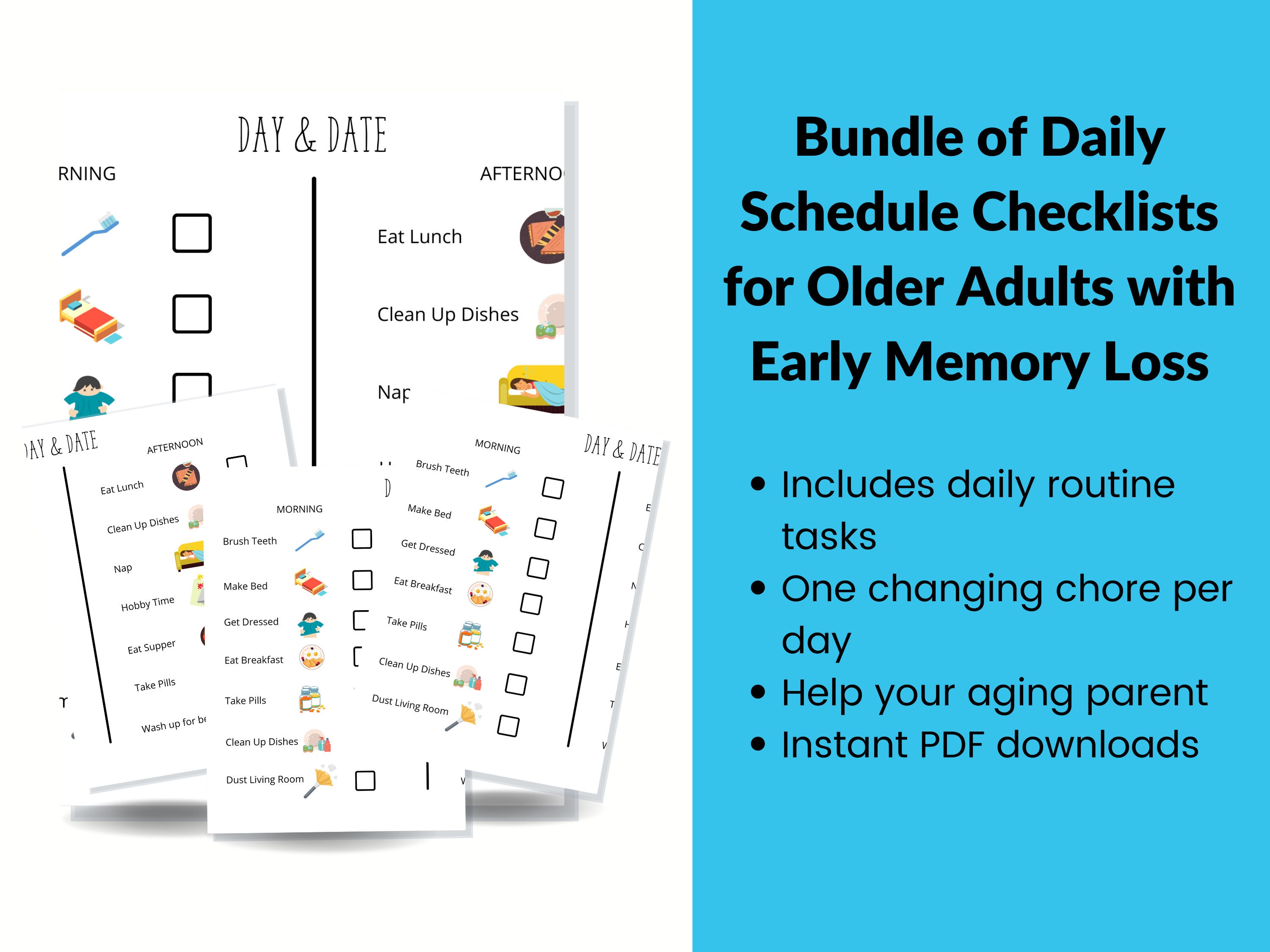 Daily Schedule Checklist for Early Memory Loss Bundle of Downloads Etsy
