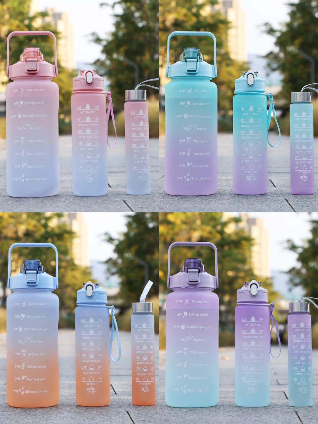 420/600/1000ML New Cherry Gradient Color Glass Water Bottle Cute