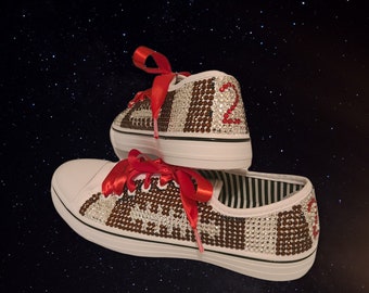 Football shoes, bling sneakers, ribbon shoes, rhinestone shoes
