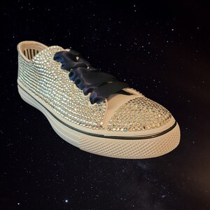 Bling sneakers, rhinestone shoes, bridal sneakers, wedding sneakers, ribbon shoes, navy shoes
