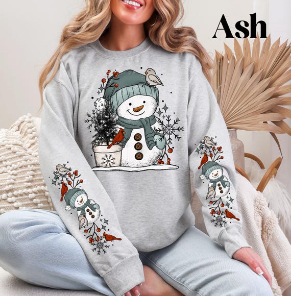 Cardinal Snowman Sweatshirt With Matching Sleeves Christmas Cardinal Sweater Jolly Snowman Sweatshirt Cardinal Shirt Cozy Christmas Sweater