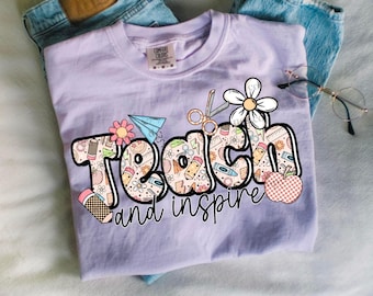 Teacher DTF Transfer Teach and Inspire Transfer Ready To Press School Teacher Transfer Back To School Dtf Transfer Teacher Shirt DTF