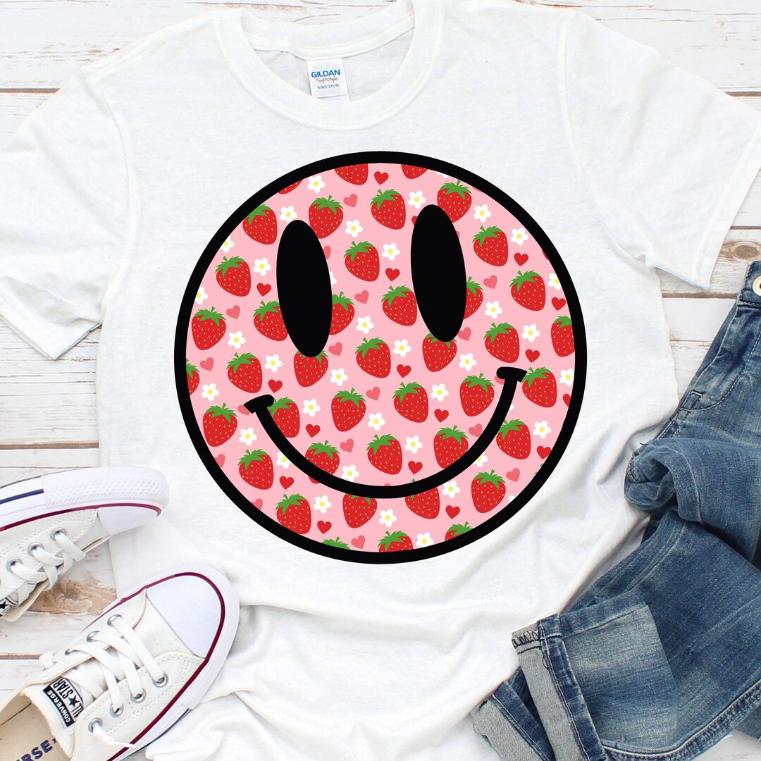 Strawberry Smiley PNG Smiley Face Strawberry Smiley Shirt Design ...