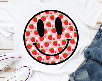 Strawberry Smiley PNG Smiley Face Strawberry Smiley Shirt Design Strawberry Daisy Png Strawberry Festival Png Strawberry Sublimation Digital