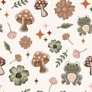 Cottagecore Seamless Pattern Mushroom Frog Seamless File Png Vintage Cottagecore Png Whimsical Repeating Pattern Seamless Digital Download