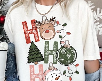 HoHoHo Christmas Ornaments Png, Vintage Christmas PNG, Snowman Ornament, Reindeer Ho Ho Ho Png, Merry Christmas, Christmas Design Png
