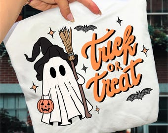 Trick or Treat Png Retro Ghost Halloween Sublimation Spooky Png Halloween Shirt Design Ghost Digital Download Trick or Treat Design
