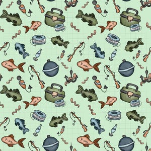 Angeln Seamless Datei Camping Angeln Outdoorsy Seamless Pattern Sommer Natur-Wiederholungsmuster Angeln Stoff Muster PNG