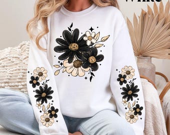 Floral Crewneck Sweatshirt With Matching Sleeves Spring Sweatshirt Wildflower Sweatshirt Gift For Women Kids Sweatshirt