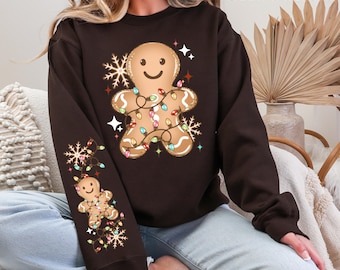Gingerbread Shirt Christmas Sweatshirt With Matching Sleeves Gingerbread Man Sweater Cozy Christmas Shirt Festive Sweatshirt Christmas Gift