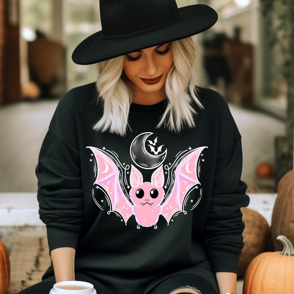 Pink Bat Shirt Halloween Shirt Spooky Season Sweatshirt Bat Shirt Goth Shirt Pink Halloween Tops and Tees Women's Clothing Gifts For Her