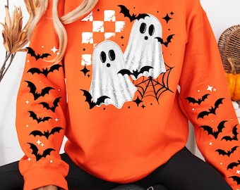 Ghosts and Bats DTF Transfer With Matching Sleeve Option Halloween Direct To Film Transfer Spooky Season Ready to Press Heat Transfer