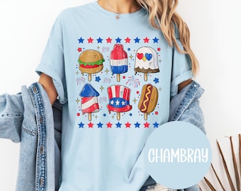 Fourth of July T Shirt Patriotic Comfort Colors Tee Cute Summer Tops For Women USA Shirt Patriotic Americana Ice Cream T Shirt