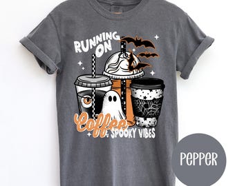 Spooky Coffee T Shirt Halloween Comfort Colors Tee Spooky Season Tops For Women Funny Halloween Shirt Iced Coffee and Halloween T-Shirt