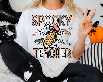 Halloween Lehrer PNG, gruselige Lehrerin Digitaler Download Kariertes Halloween PNG Kokette Bleistift Png Gruselige Schleife Shirt Design für die Schule